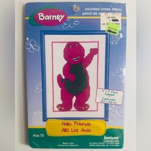 Vintage 1997 Janlynn Barney Cross Stitch Kit Hello Friends Frame #16-70 5x7”
